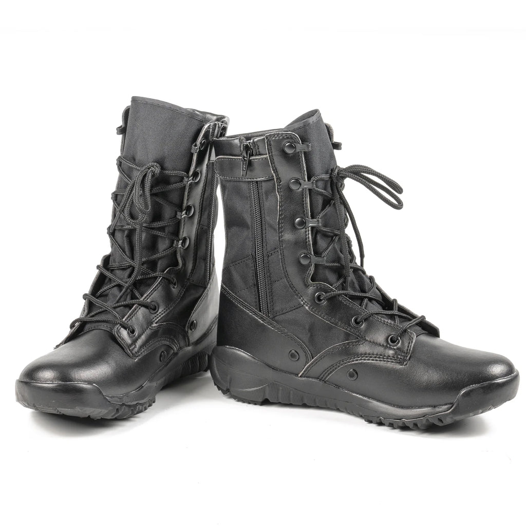 Yakeda Men's Black Leather Boot Lace up Safety Shoes Tactical Gear Tactical Desert Boots Side Zipper