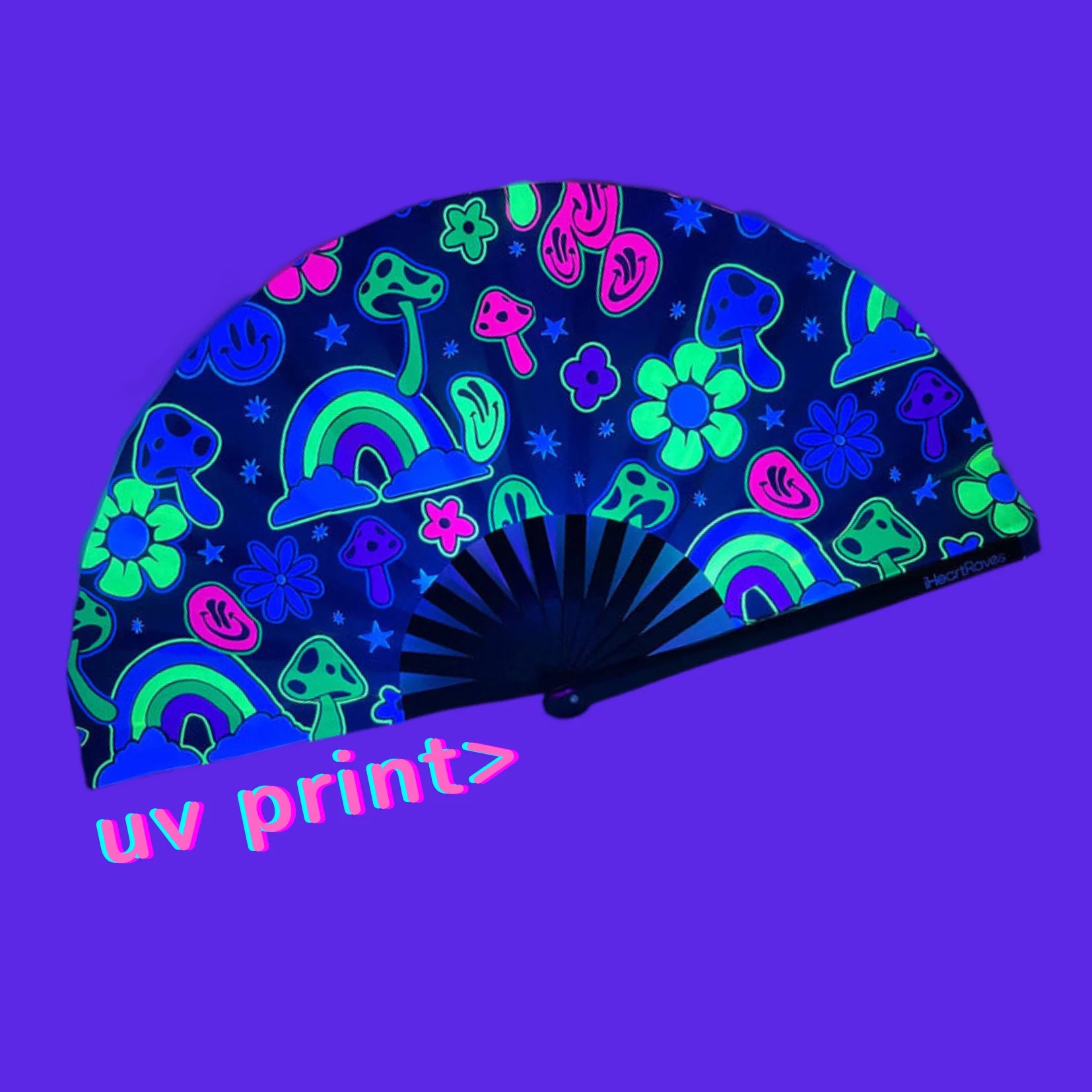2025 Wholesale Holographic Iridescent Reflective Bamboo Large Hand Folding Fan Party UV Print Rave Handheld Fan