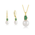 QX Custom OEM 18K Gold Plated Necklaces Earrings Luxury Women 925 Sterling Silver Green Cubic Zirconia Pearl Fine Jewelry Set