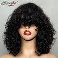 Hot Selling Brazilian Natural Hair Wig Super Double Drawn Luxury Curl Machine Made Short Fringe Wig Bob