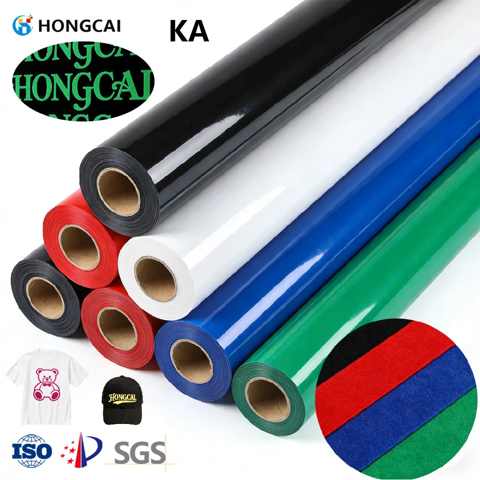 Hongcai Flocking Heat Transfer Vinyl Roll Flex Printing Materials HTV 3D Flocked Sheet Vinyl Heat Transfer Film