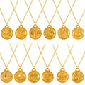 Popular Jewelry 18k Gold Plated Stainless Steel Round 12 Star Zodiac Pendant Necklaces