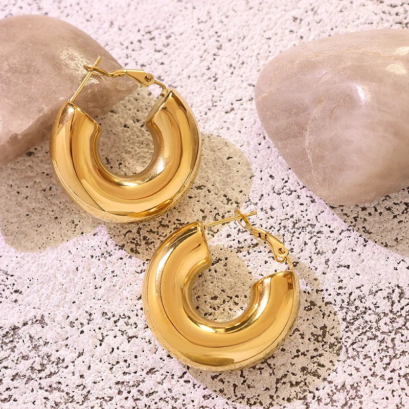 Bold Thick Hoop Earrings Non Tarnish Stainless Steel PVD 18K Gold Plated  Chunky Waterproof Hoops Everyday Statement Jewelry