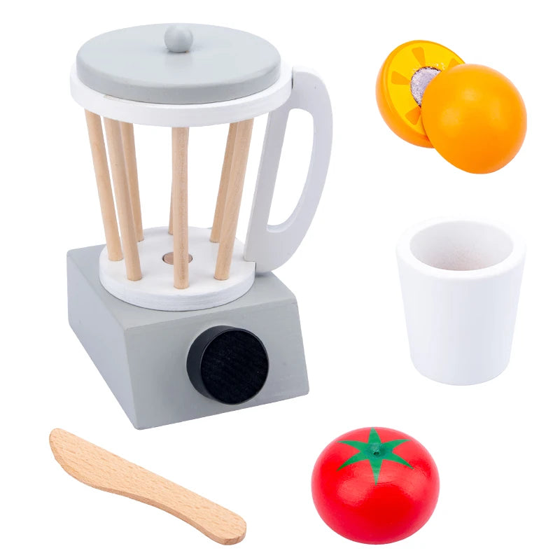 Wooden Children Juicer Machine Simulation Kitchen Set Toy for Kids With Cutting Fruits