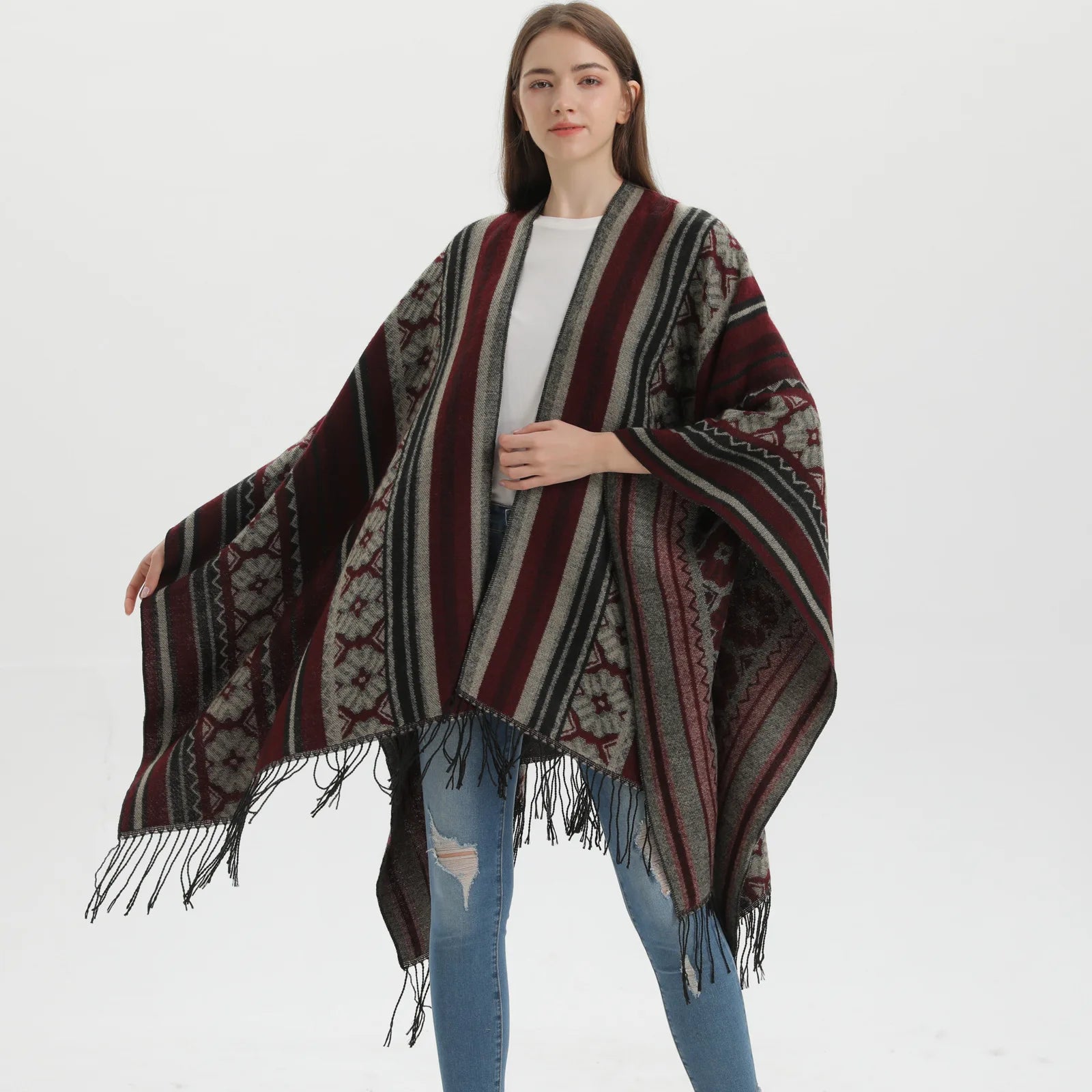 Wholesale 2026 Popular Ladies Womens Mexican Poncho Classical Open Front Long Warm Windproof Women Winter Capes