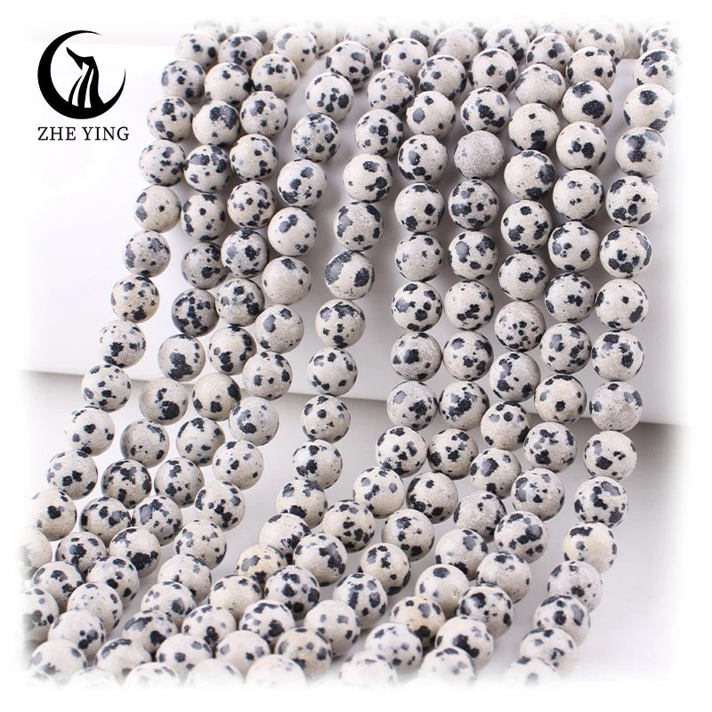 Zhe Ying 6/8/10mm Dalmatian Jasper Beads Yellow Bracelet Natural Stone Beads for Jewelry Making Dalmatian Jade Beads