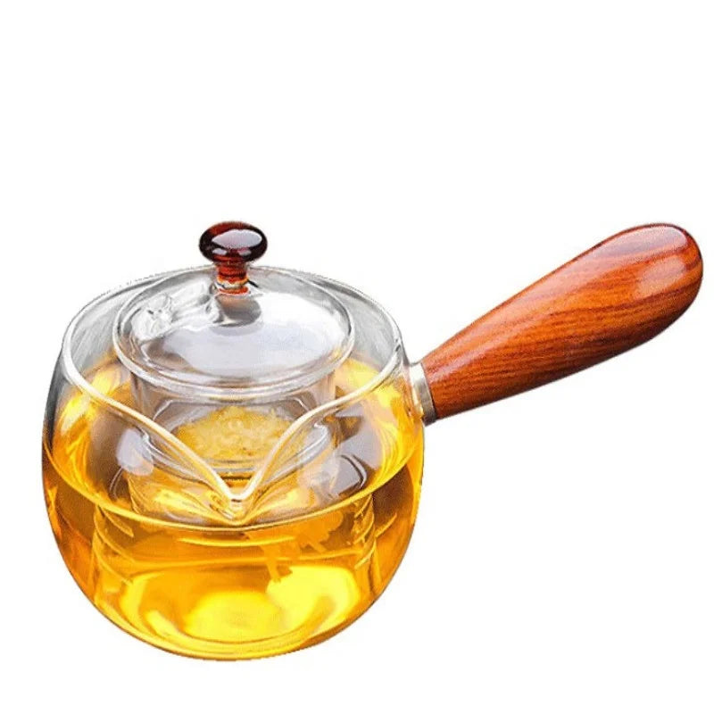 Kung Fu Food Grade Tea Set High Borosilicate Glass Wood Handle Glass Handle Tea Infuser Health Glass Boil Teapot