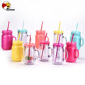 Beeman 2022 New Hot Small Moq Holder Powder Coated Acrylic Drinking Wholesale Plastic Mason Jar Cup With Holder Straw