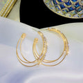 Best Selling Silver Needle Hoop Earrings Personality Stainless Steel Geometric Jewelry C Zircon Trendy Gold Plated for Women