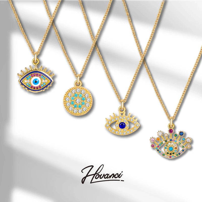 HOVANCI Trendy Evil Eyes Jewelry Gold Plated Energy Eye Pendants Stainless Steel Necklace for Girl