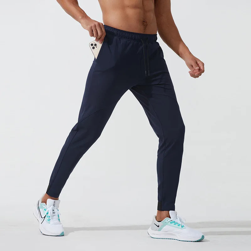 2023 Spring Autumn Thin Velvet Mid-Waist Sports Trousers Men's Elastic Lace up Sports Pants Running Sports Racing Warm Jogger