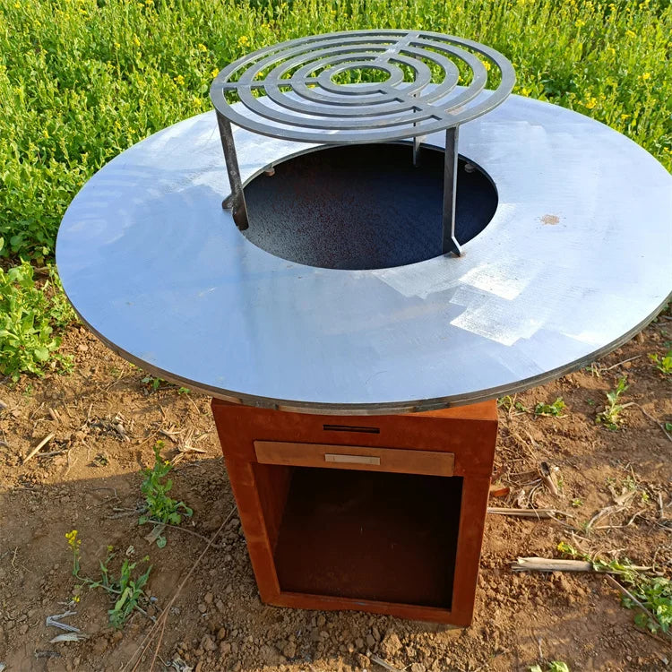 Modern Corten Steel Fire Pit Wood-Fired Barbecue and Charcoal Grill Powder Coated BBQ