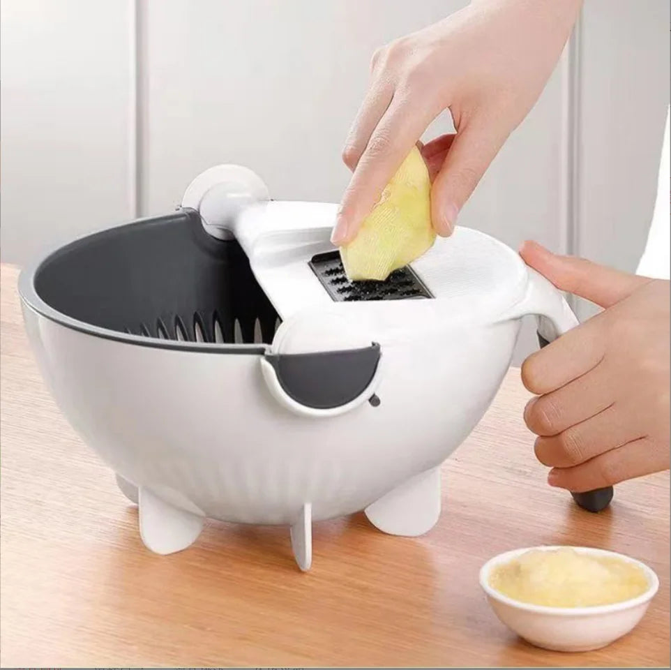 Multifunctional Kitchen Veggie Fruit Shredder Grater Slicer Rotate 9 in 1 Manual Vegetable Cutter With Drain Basket