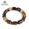 JD Genuine 12mm Natural Coffee Lace Agate Bracelets Men Handmade Tibetan Buddha Hand String Barrel Rosary Prayer Beads Bangles