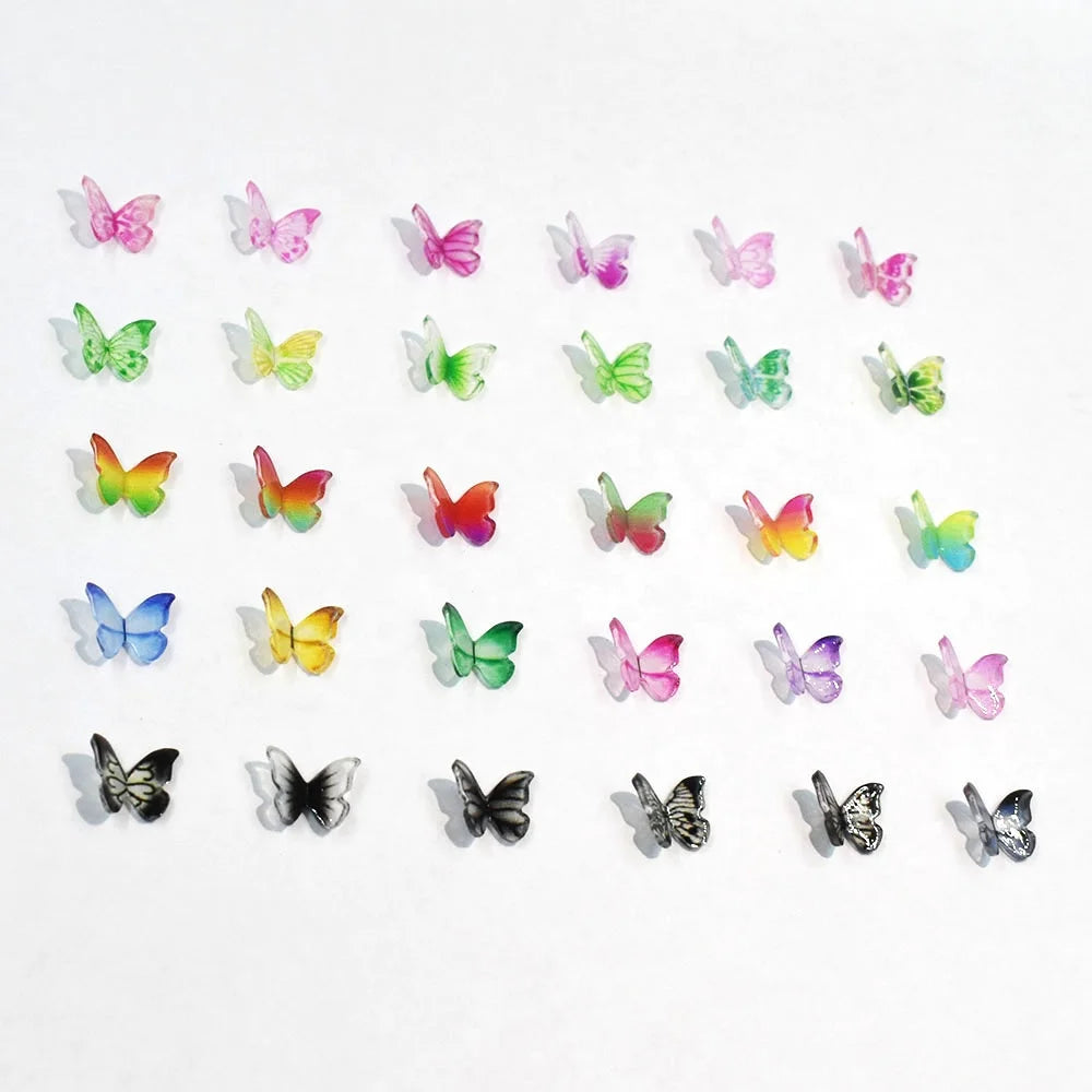 Wholesale 3D Mixed Color Gradient Butterfly Nail Charms Resin Flatback Cabochon for DIY Nail Art Decorations