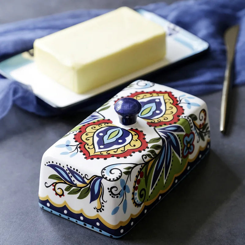 Creative Ceramic Butter Plate With Lid Snacks Compote Nut Cake Dish Cheese Grease Storage Box Home Restaurant Dinnerware Sets