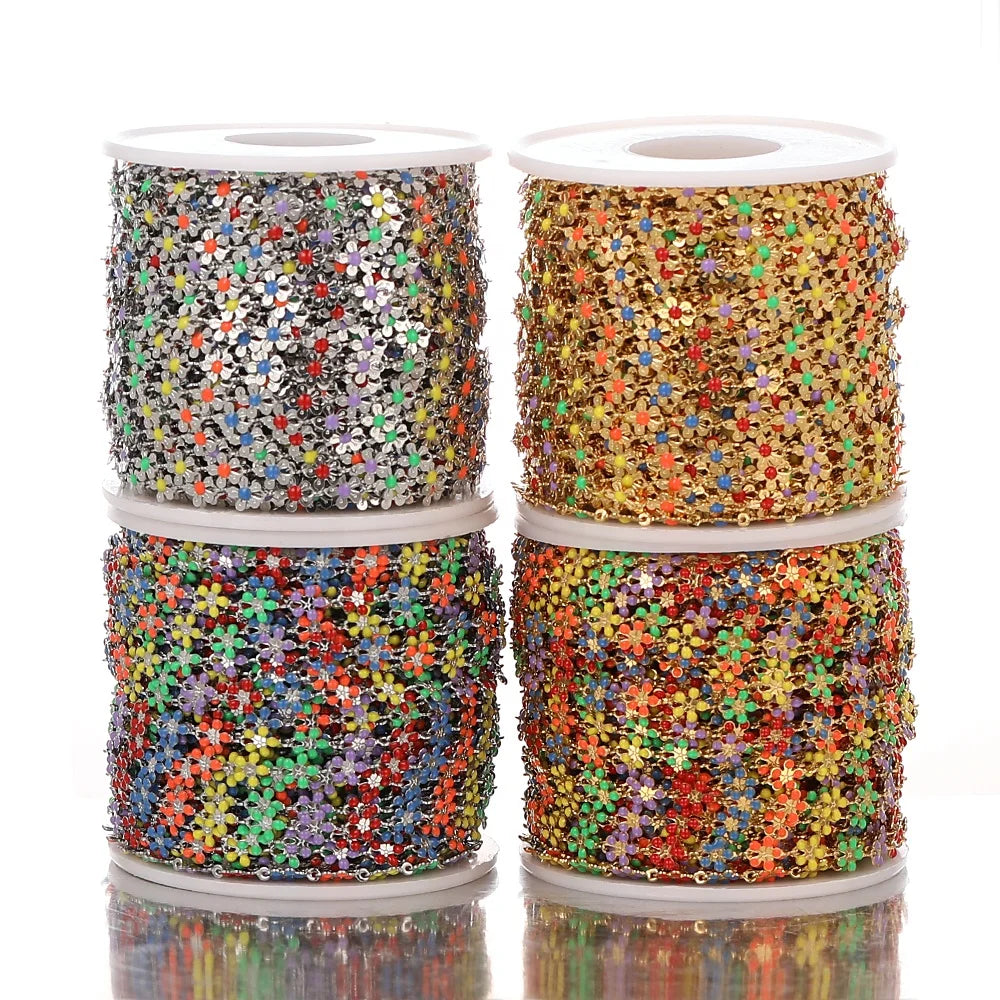 Stainless Steel Colorful Enamel Flower Chains for DIY Jewelry Making Anklet Bracelet Necklaces Accessories Wholesale