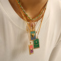2025 New Style18K Stainless Steel Tarot Card Square Fish Heart Trendy Chains Pendant Color Retention Trendy Fashion Necklace