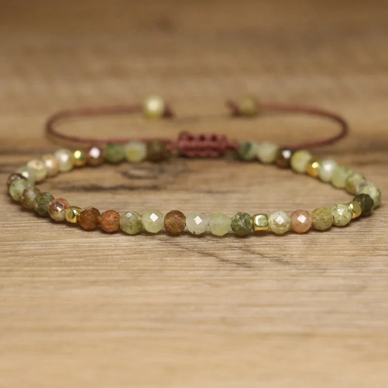 New 4mm Green Garnet Bracelet Natural Gemstone Tsavorite Adjustable Healing Crystal Dainty Natural Stone Bracelet for Women