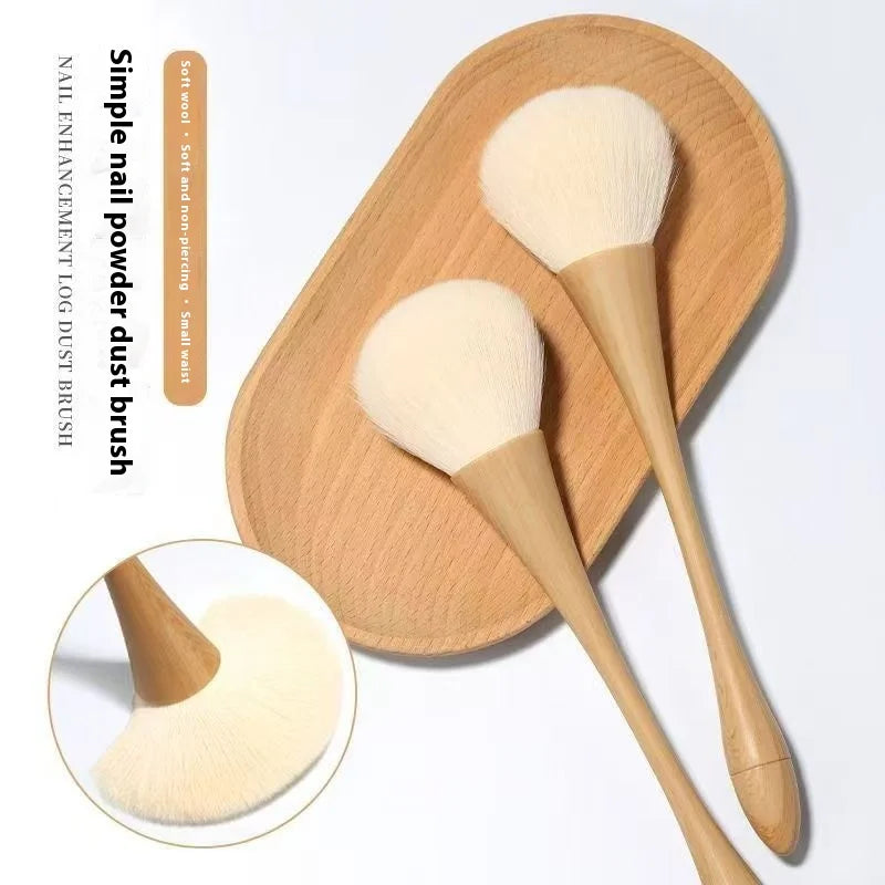 Japanese Style Flat Nail Dust Brush Slim Waist Loose Powder Makeup Brush Synthetic Hair Natural Wood Color