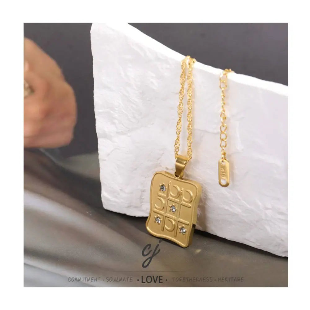 Carline Jewelry Necklaces Moon and Star Stainless Steel Pendant Irregular Necklace With Deluxe Encircled Zirconia Necklace