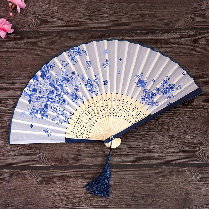Personal Folding Flower Cloth Hollow Bamboo Bone Hand Fans for Wedding Handfan Custom Bone
