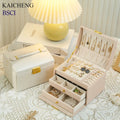 Wholesale Custom Logo 3 Layer Big Luxury Pu Leather Velvet Jewellery Organizer Case Jewelry Box With Handles