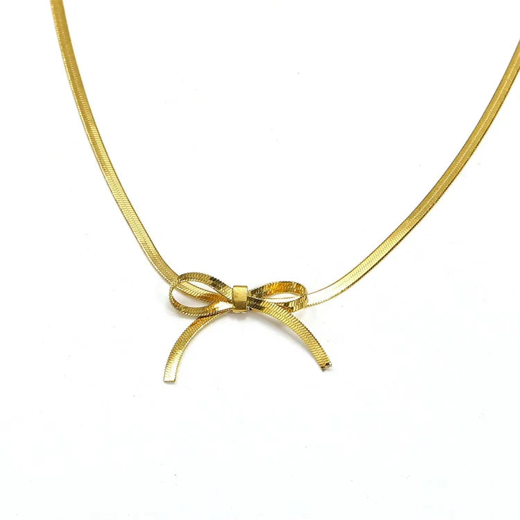 Wholesale Stainless Steel 18k Gold Plated Dainty Snake Bone Chain for Girl Necklace Butterfly Bowknot Necklace