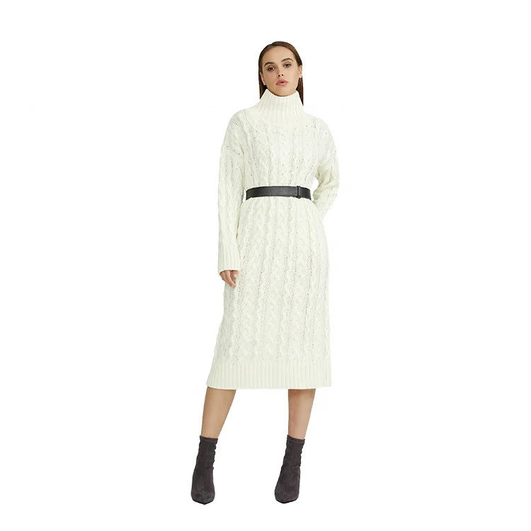 The Factory Custom-made Autumn/Winter High Neck Long Sleeve Knitting Long Straight Women Dress