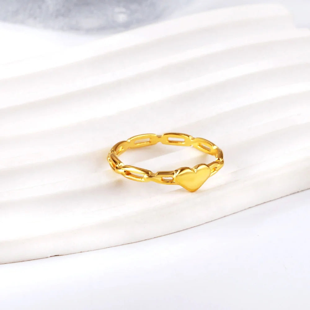 Ring Women Fashion Stainless Steel Jewelry Ring New Design Geometric Heart Hollow Chain Shape Gold Plated Ring