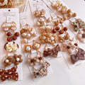 Winter Plush Flowers Hair Ties Set Lovely Bow Little Bear Hair Bandsfor Girls 10pcs/set Cartoon Cute Coffee Color Hair Ornaments