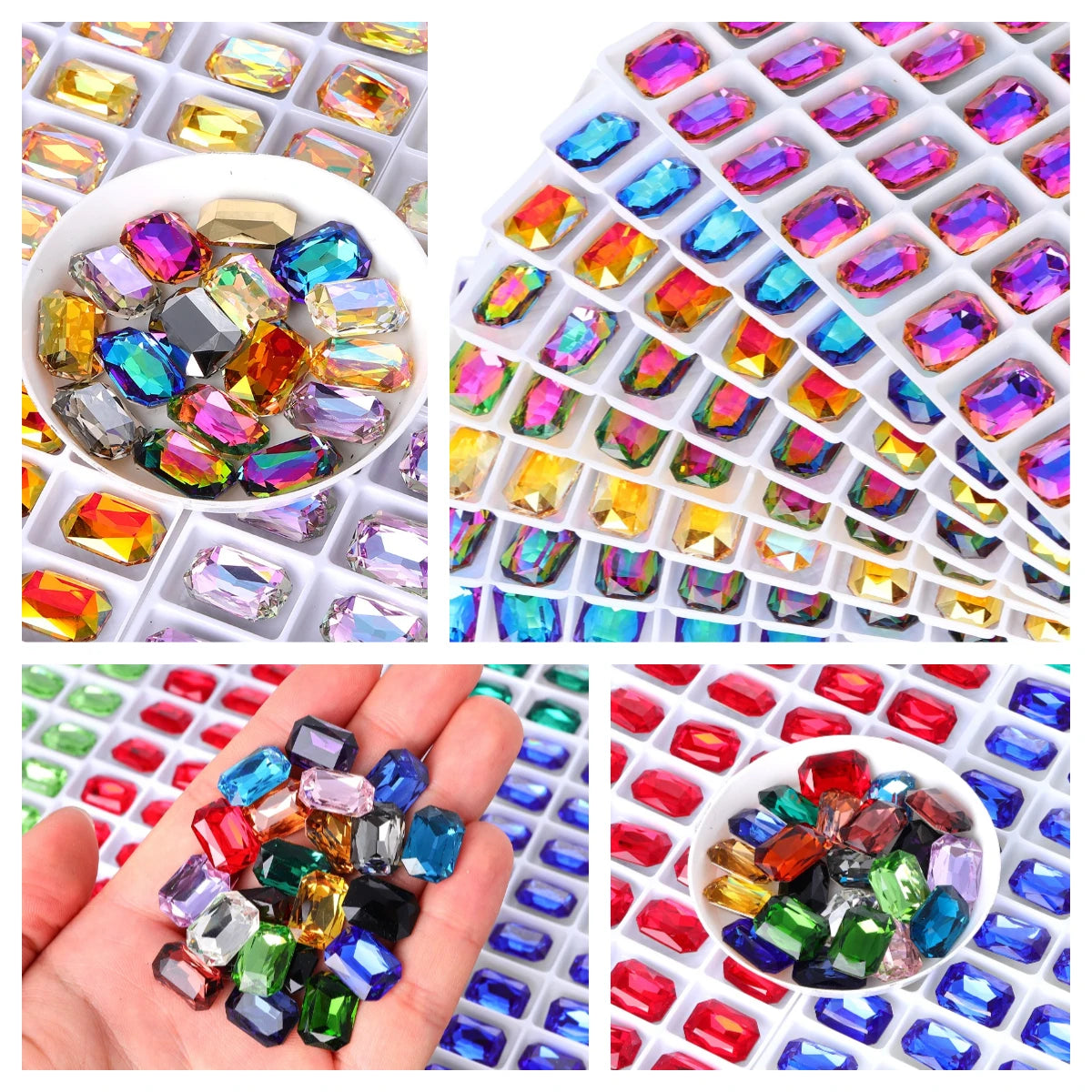 QIYI 2024 Hot Selling 10*14mm K9 Shimmer Multi Colors Maxi Cushion Octagon Fancy Pointback Rhinestones for Decoration Garments