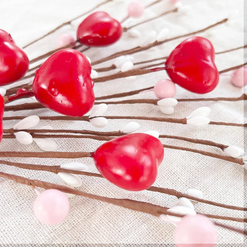 Hot Selling Love Decoration Tree Branch Simulation Peach Blossom Branch Love Shaped Fruit Valentine's Day Decoration