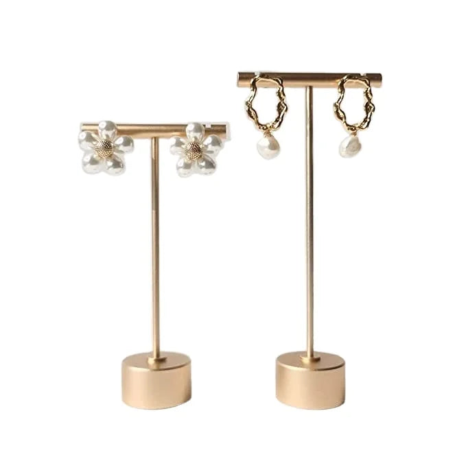 Stylish Metal Gold T Bar Earrings Jewelry  Display Stand Mini Jewellery Photography Props