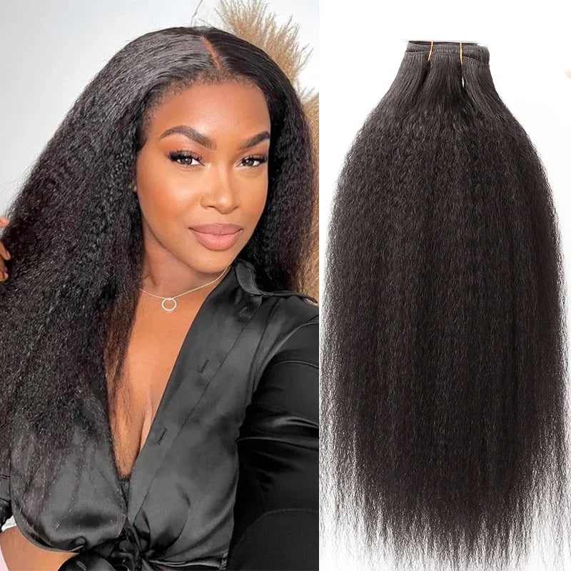 MRS HAIR Brazilian Kinky Straight Tape-In Micro-Link Remy Machine Double Weft Bouncy Fluffy Natural Black #1B 12-26inch