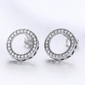 925 Sterling Silver Simple Design Round Circle Stud Earrings for Women Glitter CZ Wedding Engagement Silver Jewelry SCE417