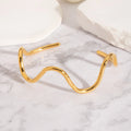 New Arrival 18K Gold Plated Wave Stainless Steel Bracelet Twisted Wavy Cuff Bangle Ring Gift for Women
