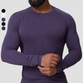 Custom Logo Seamless Jacquard Fitness T-Shirt Quick Drying Breathable Moisture Wicking Men's Slim-Fit Long Sleeve Training Tee
