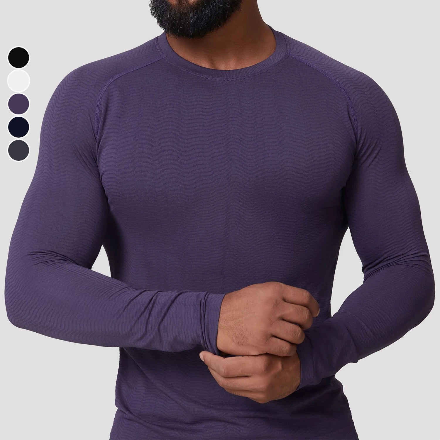 Custom Logo Seamless Jacquard Fitness T-Shirt Quick Drying Breathable Moisture Wicking Men's Slim-Fit Long Sleeve Training Tee