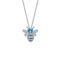 RINNTIN SWN08 Silver Diamond Blue Round Crystal Jewelry Personality Bee Pendant Necklace