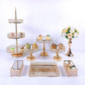 European Crystal Cake Stand Metal Iron Electroplated Gold Dessert Table Mirror Pastry Tray Wedding Props Decorative Ornaments