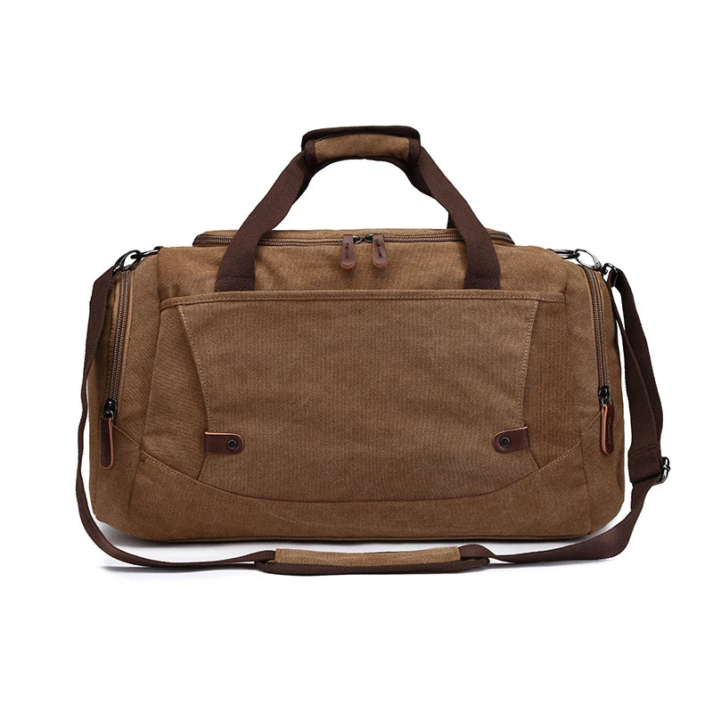 Large Capacity Vintage Cotton Canvas Travel Weekender Holdall Wholesale Overnight Duffel Bag Zipper Closure Geometric for Men