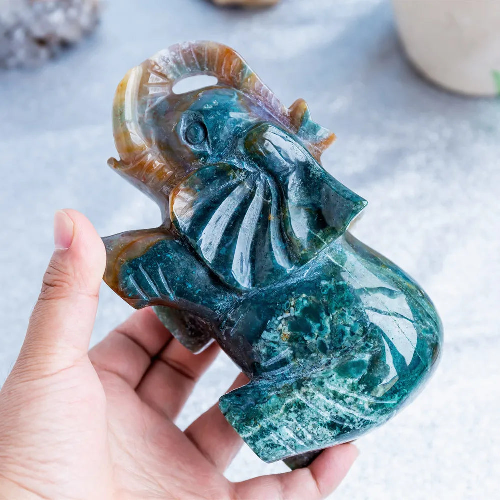 Wholesale Natural Crystal Carved Cherry Ocean Jasper Elephant Mascot Folk Art China Origin for Gift