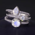 A2600 Abiding Natural Gemstone Jewelry Milky Blue Moonstone 925 Sterling Silver 3 Piece Bridal Wedding Ring Set