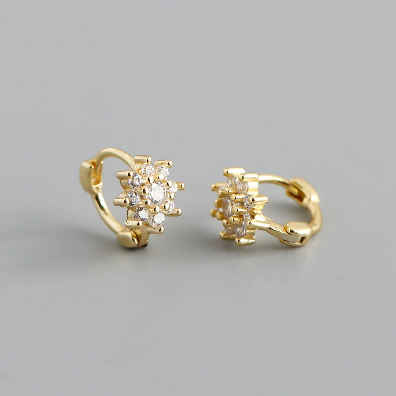 925 Sterling Silver Luxury Romantic Flower Hoop Earrings for Ladies Stylish Sparkling Zircon Wedding Party Jewelry Gold Gift
