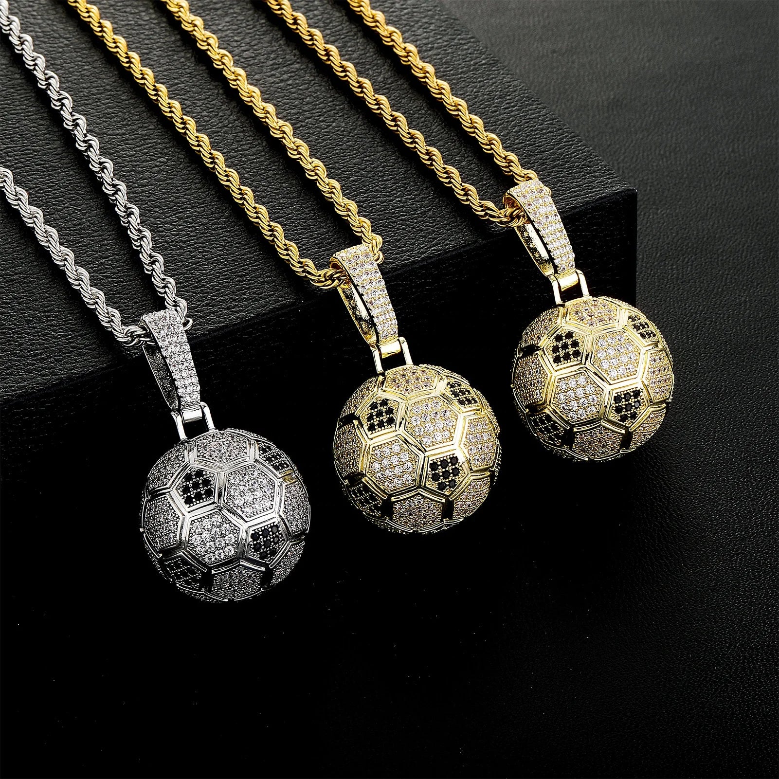 Personalized Trend Hip Hop CZ Enamel Sport Pendant Iced Out Full Lab Diamond Football Charm Necklace for Men Women Athletic Fans