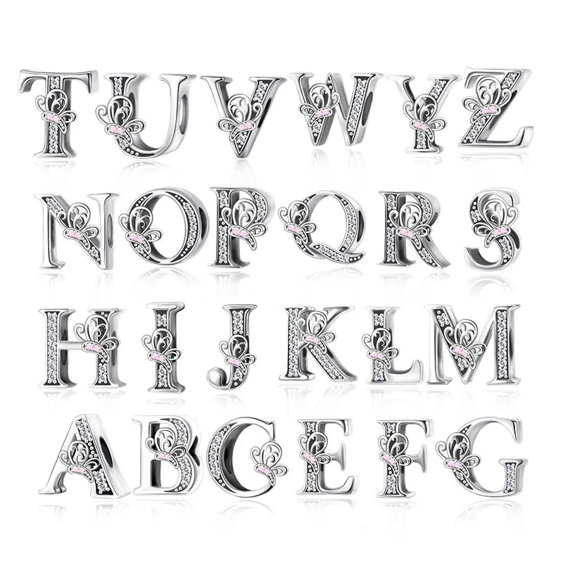 New Design Gift 925 Sterling Silver Butterfly A-Z Letter Alphabet Beads Charms for Bracelet Jewelry Making