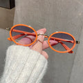 2024 New Small Oval Punk Men Sunglasses Vintage Semi-Metal Women Gradient Shades UV400 Blue Tea Sun Glasses