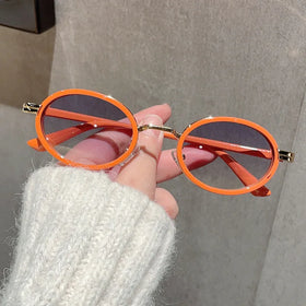 2024 New Small Oval Punk Men Sunglasses Vintage Semi-Metal Women Gradient Shades UV400 Blue Tea Sun Glasses