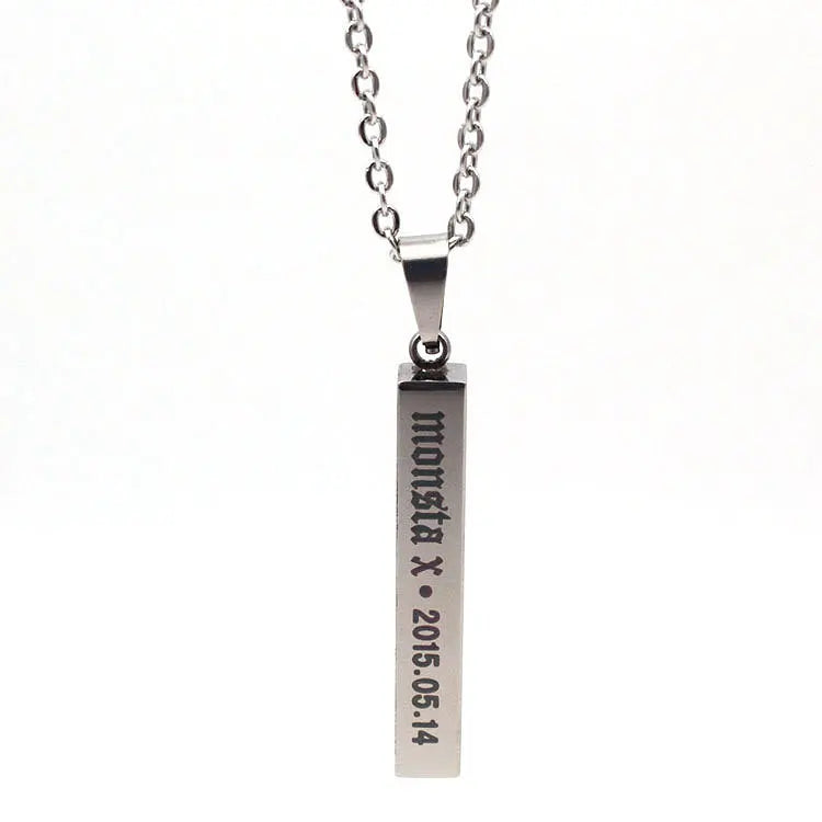 Japan and Korea Popular Film Star Jewelry Stainless Steel Personalized Gift Letter MONSTA X 2015.05.14 Bar Pendant Necklace
